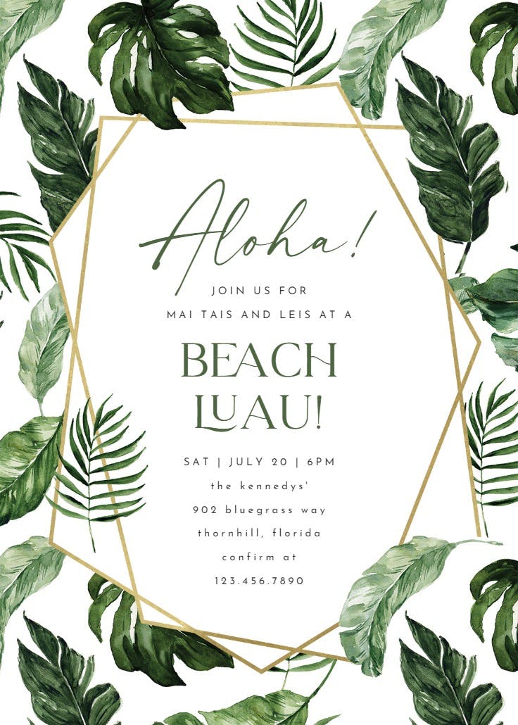 Tropical leaves - luau party invitation